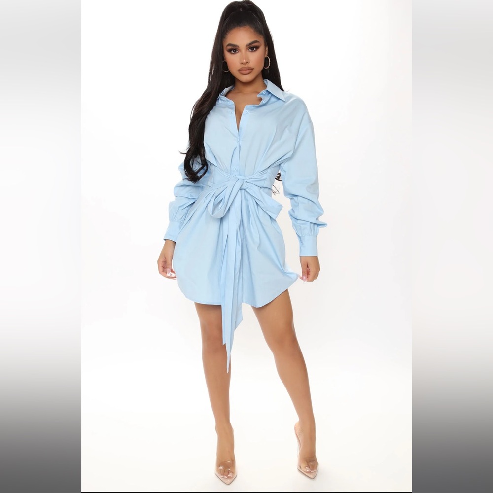 Fashion Nova Lisa Shirt Dress - Light Blue
